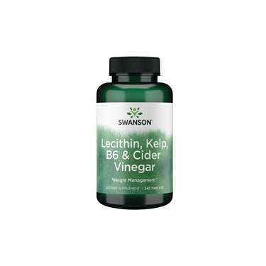 A green bottle of Swanson Lecithin, Kelp, B6 & Cider Vinegar contains 240 tablets designed to support weight management.